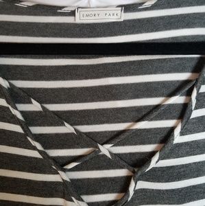 3/4 Sleeve Top, Gray & White Stripe